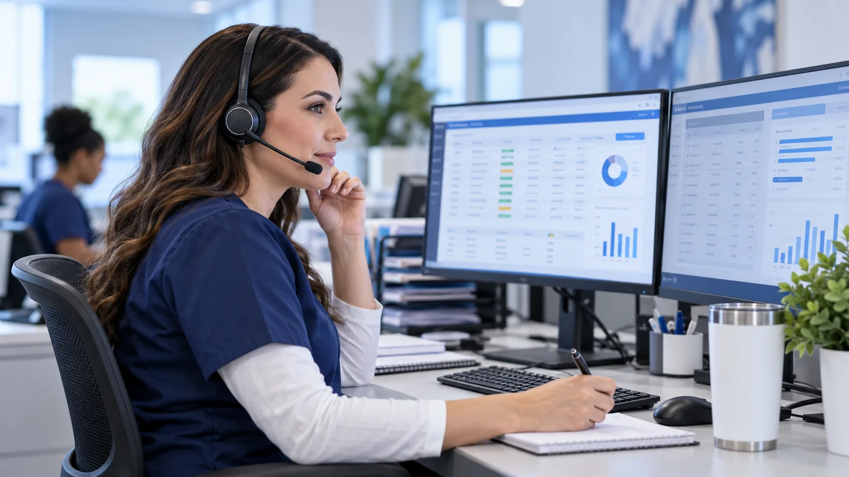 Revenue cycle specialist following up on an unpaid insurance claim