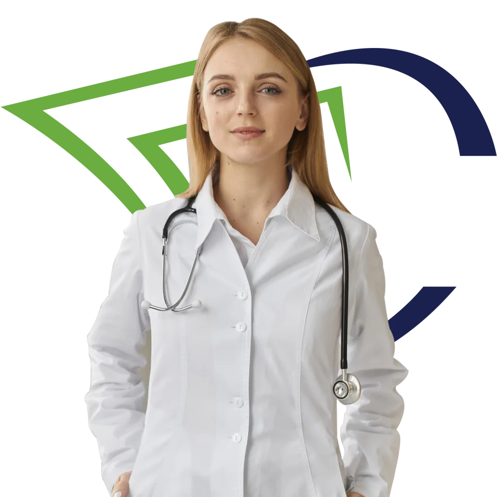 Female physician with stethoscope, representing immunology billing specialists and medical coding expertise.